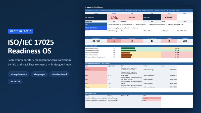 ISO/IEC 17025 Readiness OS dashboard